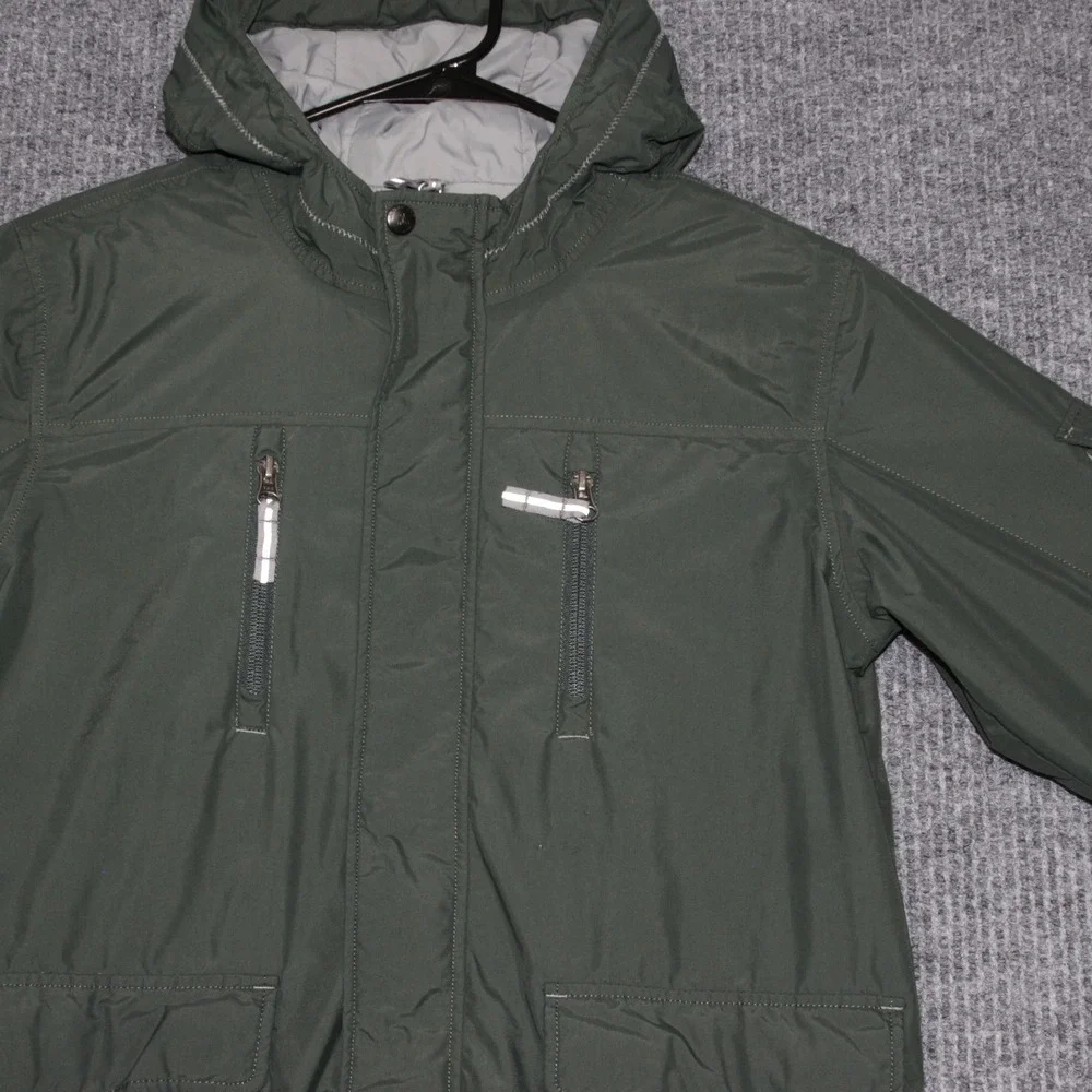 Lands End Kids Parka Jacket Boys Size M Green Winter Hooded Zip‎ Front Pockets